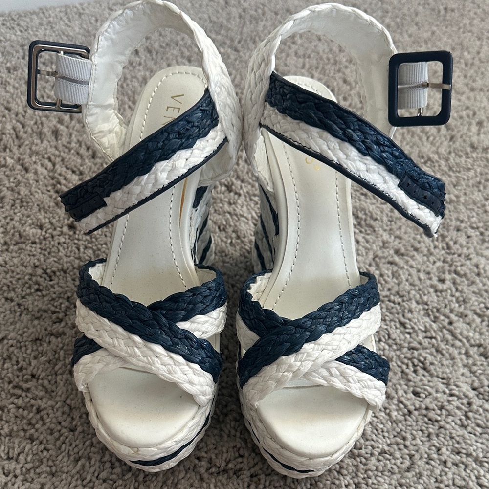 VENUS Navy and White Braided Espadrilles